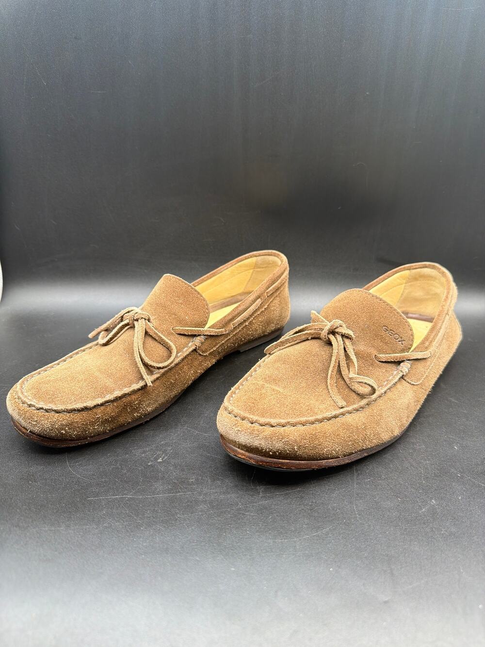 GEOX Respira Mens EU 43 Brown Suede Moccasin Loafers Lace Up Made Morocco